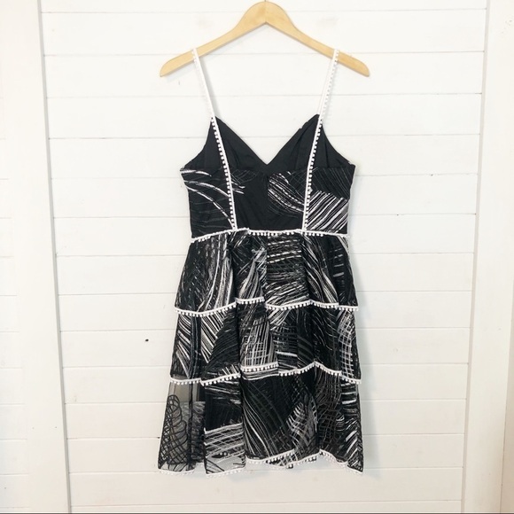Love by Theia BHLDN Tiered Mini Dress Black White - Picture 4 of 6